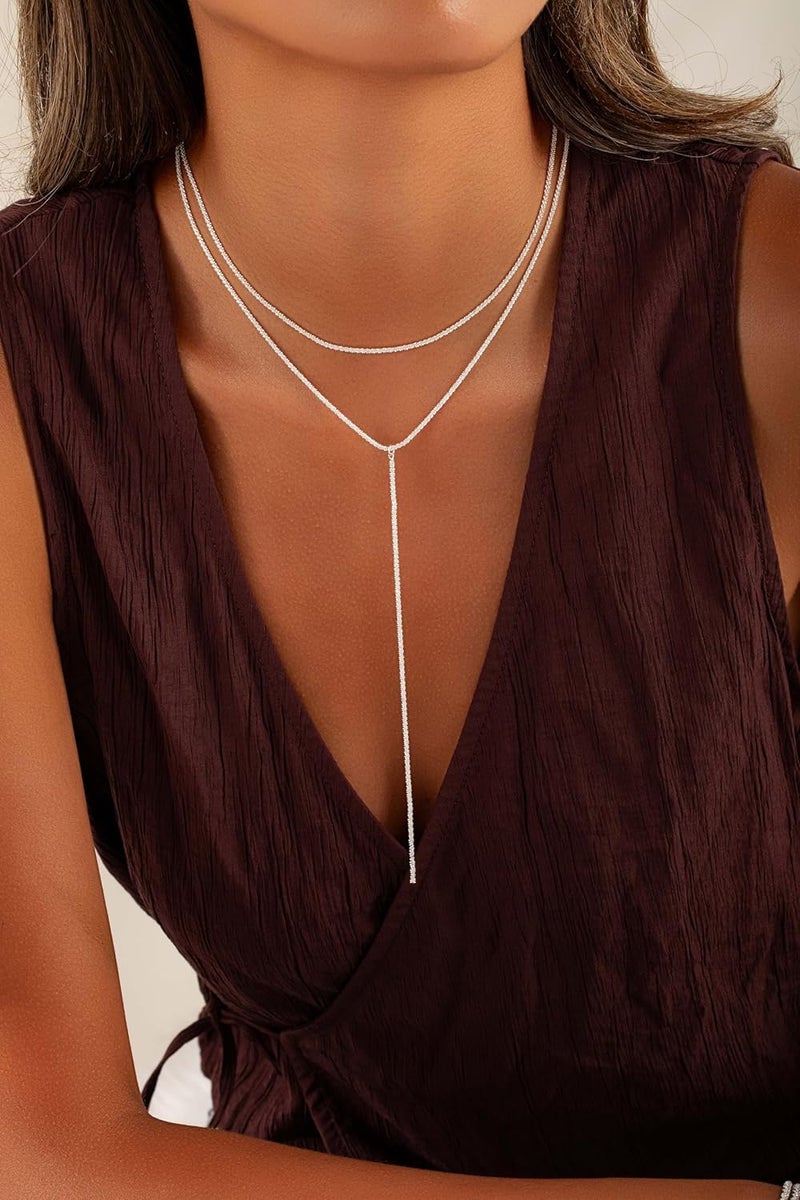 Robaice Gold and Silver Plated Layered Long Necklace for Women, Statement Y Body Chain, Sexy Dangle Drop Beach Boho Bolo Cleavage Necklace for Vacation or Prom - Image 4